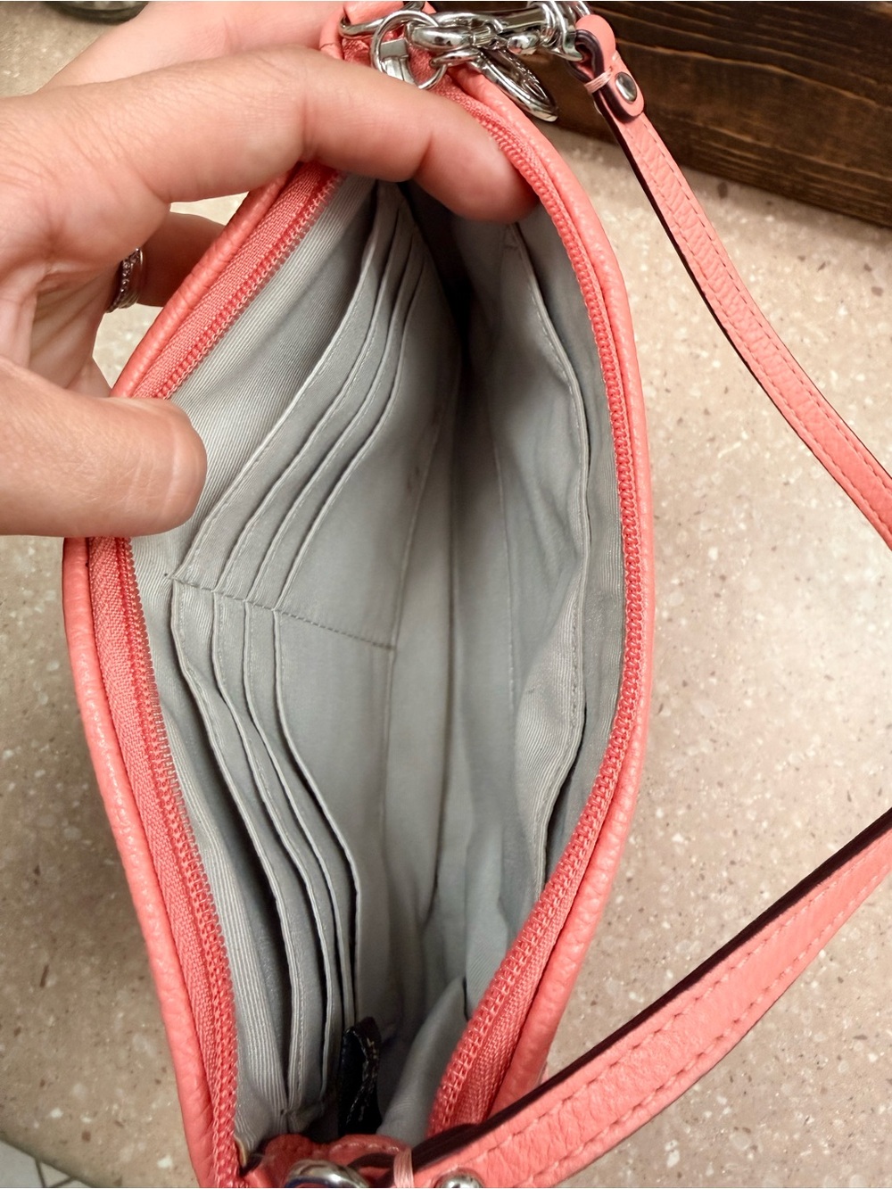 Coach Coral-Peach Leather Wristlet Clutch with Detachable Strap - Picture 5 of 6